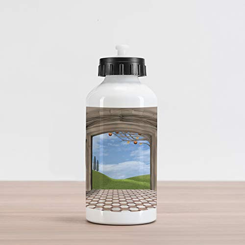 Ambesonne Country Aluminum Water Bottle Classic Architectural Entrance Illustration with Backdrop of Countryside Landscape Aluminum Insulated Spill-Proof Travel Sports Water Bottle Blue Green