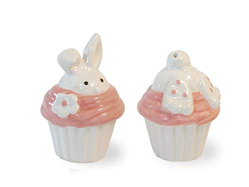 Cupcake Bunny Ceramic Salt  and  Pepper Shaker Set