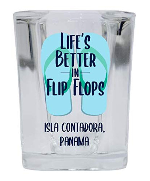 Isla Contadora Panama Souvenir 2 Ounce Square Shot Glass Flip Flop Design 4-Pack