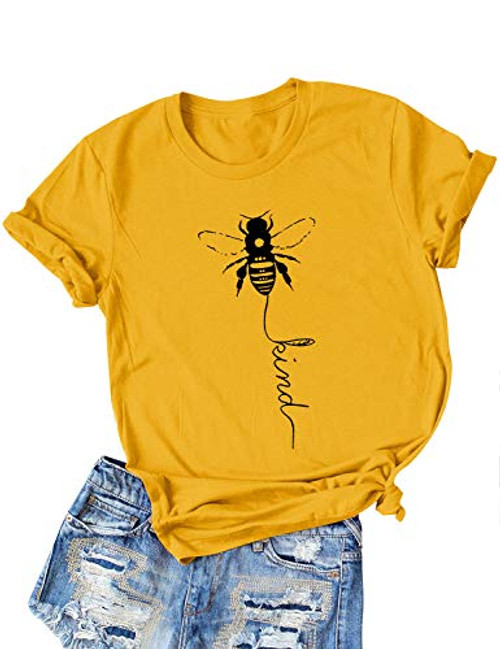 SiLing Women Bee Kind Tops Shirt Bee Graphic Tee Shirt Short Sleeve Casual Blouse Yellow SiLing Women Bee Kind Tops Shirt Bee Graphic Tee Shirt Short Sleeve Casual Blouse Yellow