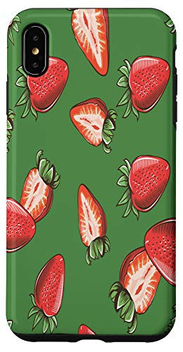 iPhone XS Max vintage pattern with strawberries green background Case