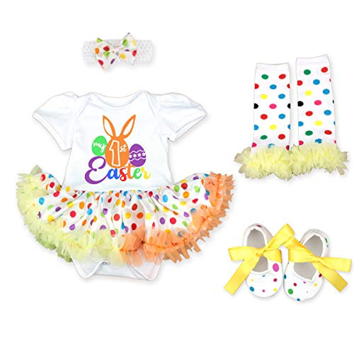 Baby First Easter Outfit Girl Bunny My 1st Easter Infant Outfit Newborn Picture Outfits Romper Dress Tutu Skirt Leg Warmers Spring Easter Photo Props Colorful Eggs Party Clothes Set Yellow 3-6 Months