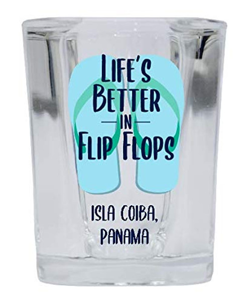 Isla Coiba Panama Souvenir 2 Ounce Square Shot Glass Flip Flop Design 4-Pack