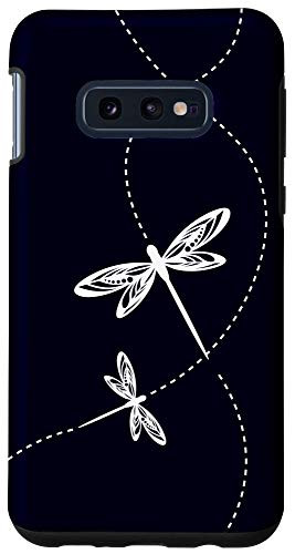 Galaxy S10e Cute White Dragonfly Trails Line Art On Black Background Case