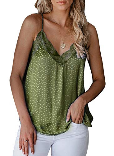 Eytino Women Halter Tank Tops Lace V Neck Sleeveless Cami Shirts BlousesMedium Green