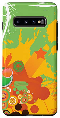 Galaxy S10 Plus Cute Retro Green Orange Paint Splash Circle Art Design Case
