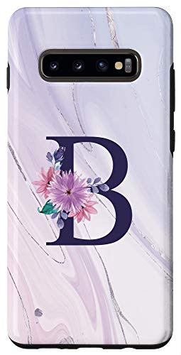 Galaxy S10 Plus Purple Flower Initial Letter B Monogram Personalized Gifts Case