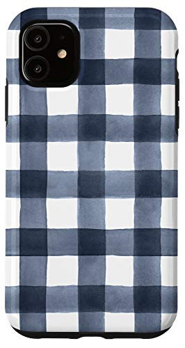 iPhone 11 Navy Blue Checkered Plaid Flannel Gingham Pattern AEN317 Case