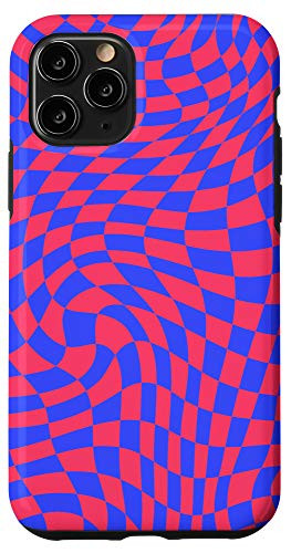 iPhone 11 Pro Crazy Checkers Pink Checkered Board Blue Girly Phone Case