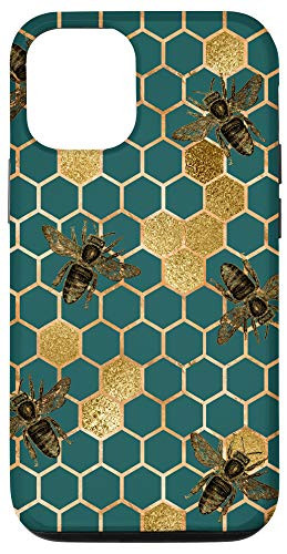 iPhone 12/12 Pro Bees Honeycomb Yellow Honey Hexagon Bees Hive - Green Bees Case