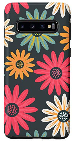 Galaxy S10 Floral Daisy Flowers Pink Green Orange Grey Pattern AEN021 Case