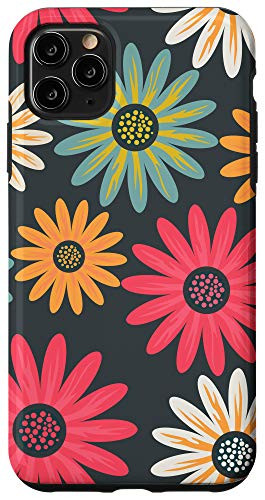 iPhone 11 Pro Max Floral Daisy Flowers Pink Green Orange Grey Pattern AEN021 Case