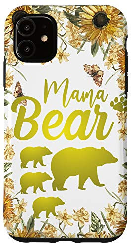 iPhone 11 Mama Bear Three 3 Cubs Case Floral Sunflower Mothers day Case