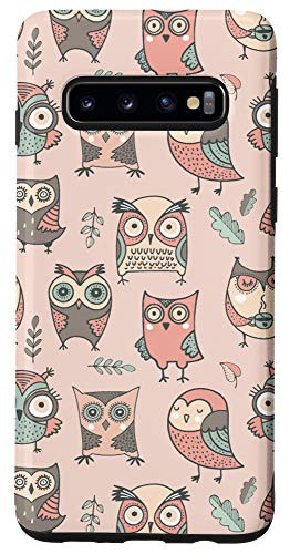 Galaxy S10 Cute Brown Teal Coral Pink Owl Pattern AEC119 Case