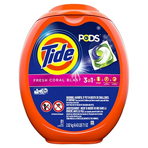 Tide Pods 3 in 1 Liquid Detergent Pacs, Coral Blast Scent, 81 Count Tub (Packaging May Vary)