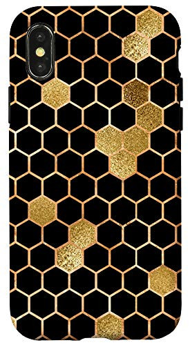 iPhone X/XS Bees Honeycomb Yellow Honey Hexagon Bees Hive Pattern -Black Case