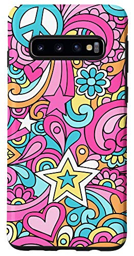 Galaxy S10 Cute Peace Star  and  Hearts Pink Yellow Blue Pattern AEN030 Case