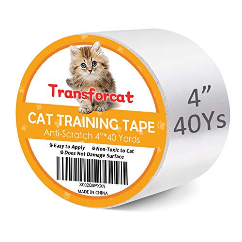 Transforcat Cat Scratch Training Tape Sheets Deterrent 4 Inches X 40 Yards for Couch Furniture Door Protector Clear Transparent Double Sided Cat Sticky Tape Paws Cat Anti-Scratch Pad