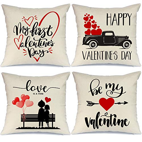 AENEY Valentines Day Pillow Covers 18x18 Set of 4 Valentines Day Decor for Home Love Heart Arrow Truck Valentine Pillows Decorative Throw Pillows Farmhouse Valentines Day Decorations A324-18 AENEY Valentines Day Pillow Covers 18x18 Set of 4 Valentines Day Decor for Home Love Heart Arrow Truck Valentine Pillows Decorative Throw Pillows Farmhouse Valentines Day Decorations A324-18