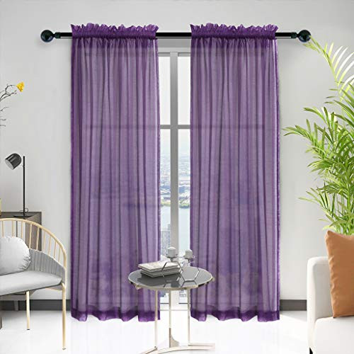 Anjee Sheer Window Curtains Rods Pocket Voile Fabric Drapes/Panels/Treatments for Living Room/Kitchen/Bedroom 52 x 96 Set of 2 Purple