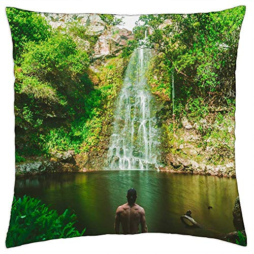 LESGAULEST Throw Pillow Cover -24x24 inch- - Waterfall Green Grass Rocks Moss Trees Plant