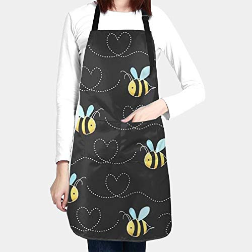 FEAIYEA Apron Adjustable Neck Kitchen Aprons Yellow Bumblebee Print Durable Waterproof with Pockets for Men Women Cooking Baking BBQ Gardening