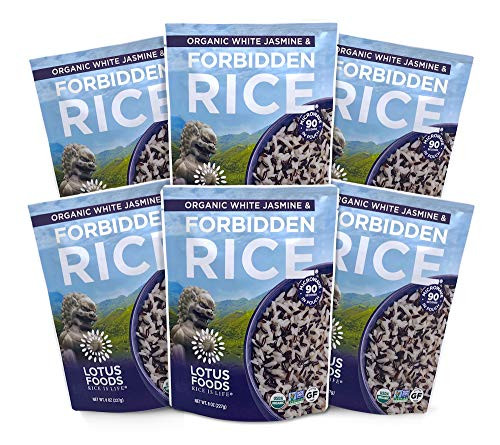 Lotus Foods Organic White Jasmine  and  Forbidden Heat  and  Eat Rice Pouch 8 Ounce  6Count