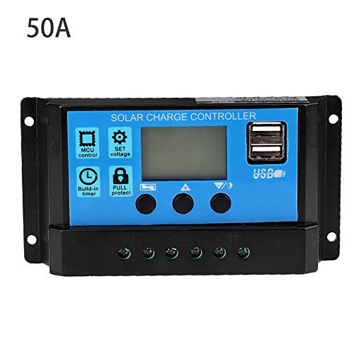 Solar Charge Controller 60A/50A/40A/30A/20A/10A 12V 24V Auto Solar Charge Controller PWM Controller Dual USB Port PWM Solar Battery Charger PWM LCD Display-50A-