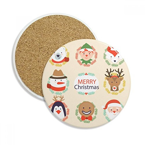 Circle Merry Christmas Snowman Festival Coaster Cup Mug Tabletop Protection Absorbent Stone