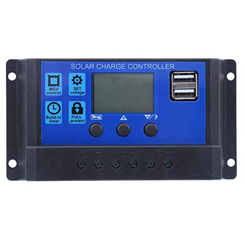 Solar Charge Controller Solar Panel Controller LCD Display Battery Charge Control Dual USB Output 12V/24V 20A with Circuit Protection for Family Industry Business