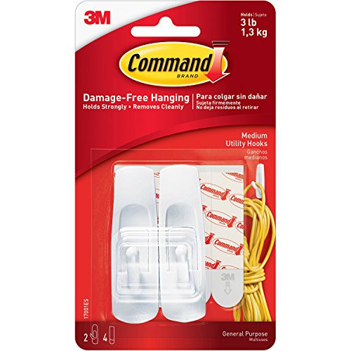 Command 17001ES Reusable Adhesive Hooks Medium Holds 3 lb 2/PK WE