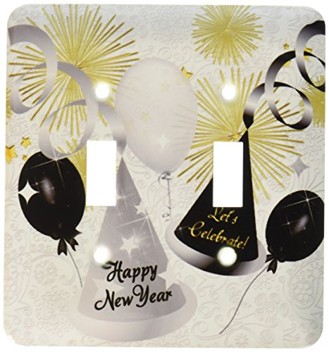 3dRose lsp_52310_2 Happy New Year Black, White and Gold Not Year Specific Double Toggle Switch