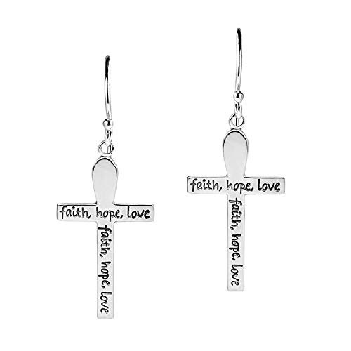 Elegant Faith-Hope-Love Cross 925 Sterling Silver drop  and  Dangle Earrings for Girls Teens  and  Women Elegant Faith-Hope-Love Cross 925 Sterling Silver drop  and  Dangle Earrings for Girls Teens  and  Women