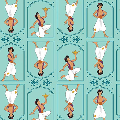 Disney Fabric Aladdin Frames in Light Teal 100 percent Premium Quality Cotton Fabric by The Yard