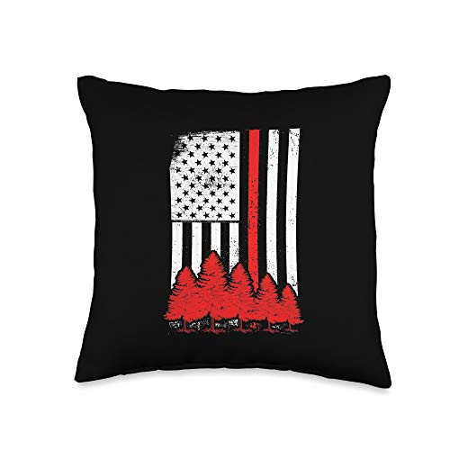 JonFriday USA Fire Department Firefighter Gifts USA Flag Pine Trees Firefighter Thin Red Line Fireman Gift Throw Pillow 16x16 Multicolor