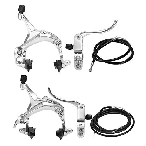 Facibom 2 Set Front  and  Rear Fixie Road Bike Cruiser Brake Set Bike Brake Kit Bike Caliper Brake Kit Side Pull Brake Set for Most Fixie Bike Silver