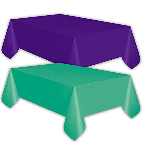 8 Plastic Tablecloths - Purple and Teal - Premium Thickness Disposable Table Cover 108 x 54 Inch 4 Each Color