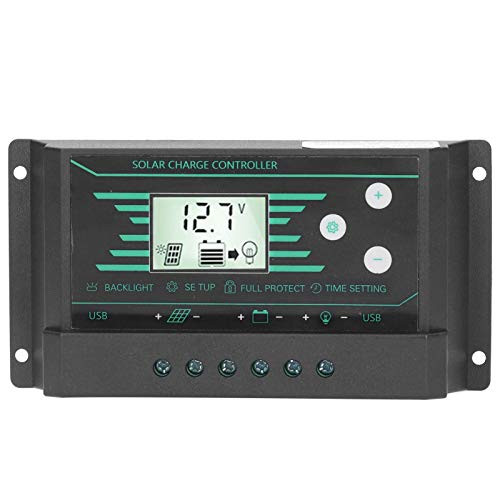Walfront Solar Panel Regulator Charge Controller Solar Charge Regulator PWM Dual USB LCD Display 30A 12V/24V for Lamp-z20-