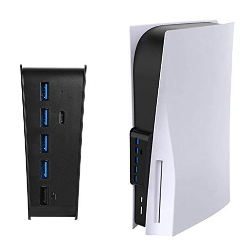 PS5 USB Hub Joso PS5 Extension USB Type C 3.1 High Speed Transmission Extender with 4 USB  Plus 1 USB Charging Port  Plus 1 USB C Port Converter Splitter  Black