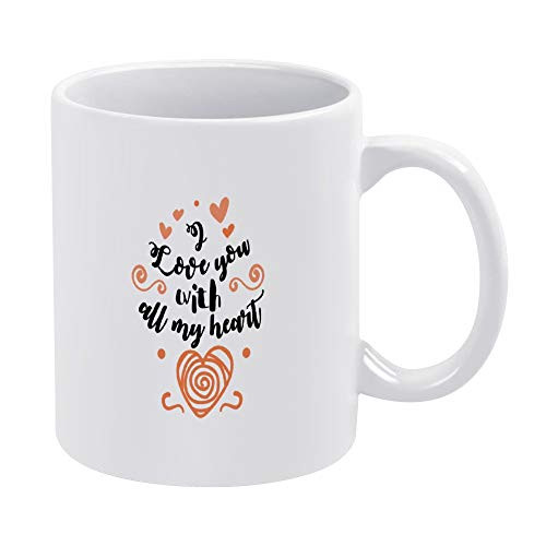 15oz Tea Coffee Milk Cup I Love You with All My Heart Unique Gift Mug Great Gift Choice for Wedding Birthday Party Christmas Gift and Thanks Giving Mug Gift One Pack