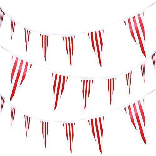 KESYOO 3pcs Red and White Striped Pennant Indoor Outdoor Triangle Bunting Flags Party Decorations Supplies for Carnival Circus Kids Birthday Festival Celebration KESYOO 3pcs Red and White Striped Pennant Indoor Outdoor Triangle Bunting Flags Party Decorations Supplies for Carnival Circus Kids Birthday Festival Celebration