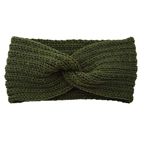 DZHT Winter Wide Knitting Cross Headband for Women Solid Color Elastic Yoga Turban Bandanas Hairbands -Color  Style 3 deep Green-