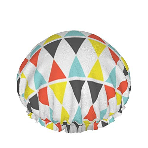 Abstract Colorful Geometric Triangle Red Yellow Kids Shower Caps Bath Cap for Men And Women Waterproof Double Layer Reusable Elastic Bath Caps Shower Cap for All Hair Lengths