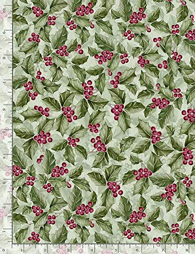 Holiday Christmas Holly and Berries Cotton Fabric by Timeless Treasures