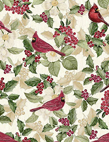 Cardinals Holiday Metallic Cotton Fabric by Timeless Treasures