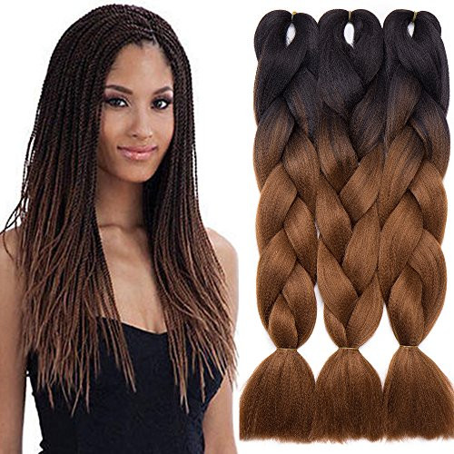 Jumbo Braids Hair Extensions Afro Twist Braids Kanekalon Jumbo Braiding Box Braid Crochet Hair Synthetic Braiding Hair 24 Inch 100G/Bundle - 3 Bundle black Plusred brown