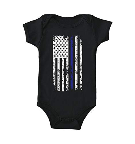 Haase Unlimited Blue Line American Flag - Support Police Bodysuit -Black 12 Months-