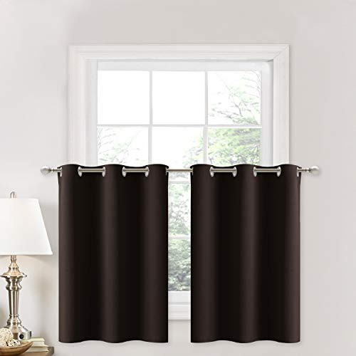 NICETOWN Blackout Panels Window Treatments - Eyelet Top Home Fashion Blackout Curtains Tailored Drapes -Double Panels W29 x L36  Plus 1.2 inches Header Toffee Brown-