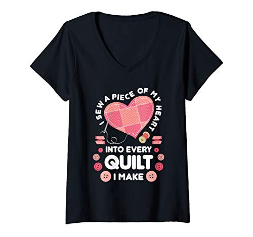 Womens Quilting Heart Sewing Machine Funny Sew Sewer Quilter V-Neck T-Shirt Womens Quilting Heart Sewing Machine Funny Sew Sewer Quilter V-Neck T-Shirt