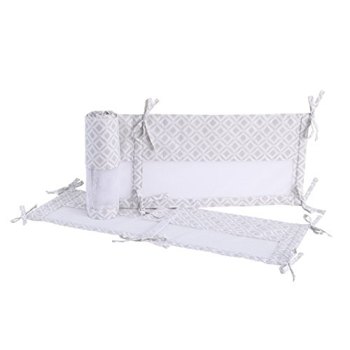 NoJo 4 Piece Secure Me Crib Liner, Diamonds, Grey/White
